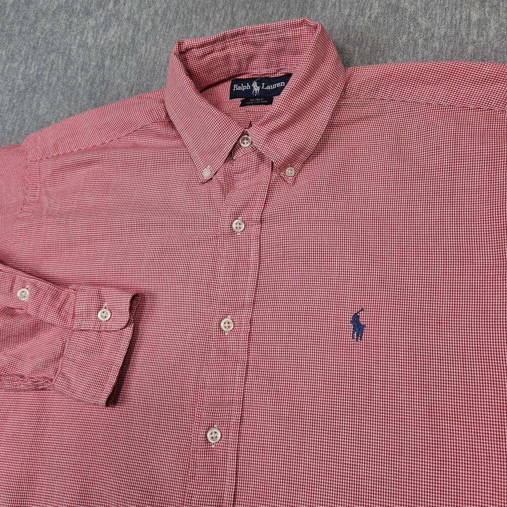 Ralph Lauren Shirt Mens M Red Micro Houndstooth Blake Button Down Long Sleeve